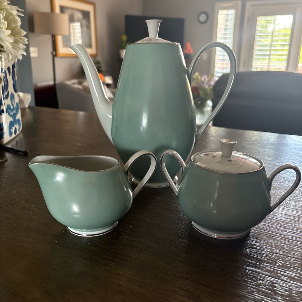 Elegant Teal Porcelain Tea Set